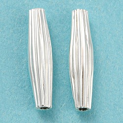 Eco-friendly Brass Beads, Cadmium Free & Lead Free, Long-Lasting Plated, Corrugated Column, 925 Sterling Silver Plated, 15x3.5mm, Hole: 1.2mm
