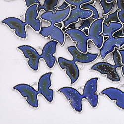 Pendentifs peints en alliage, breloques d'humeur changeantes de couleur, avec de la poudre de paillettes, papillon, platine, bleu royal, 15.5x22x2mm, Trou: 1.8mm