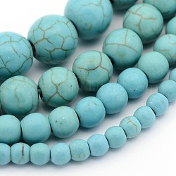 Mixed Size Natural Turquoise Round Bead Strands, Dyed, 6~12mm, Hole: 1mm, about 33~63pcs/strand, 16inch