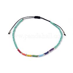 Gioielli chakra, bracciali con perline intrecciate con filo di nylon, con perline semi, turchese, 46~75mm