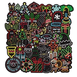 50Pcs Christmas PVC Self Adhesive Stickers, Neon Style Waterproof Decals for Water Bottle, Helmet, Luggage, Mixed Shapes, 40~73mm