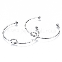 304 Stainless Steel Love Knot Cuff Bangle Making, with End Round Beads, Stainless Steel Color, Inner Diameter: 2-1/2 inch(63~66mm)