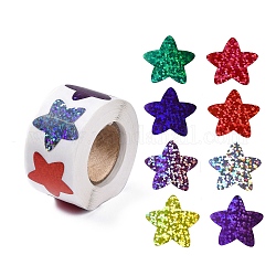 8 modello di adesivi glitter autoadesivi in pvc, decalcomanie colorate impermeabili per la festa, regali decorativi, stella, 24x25mm, su 500pcs / rotolo