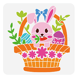 FINGERINSPIRE Easter Bunny Painting Stencil 11.8x11.8inch Reusable Cute Rabbit Flower Basket Pattern Drawing Template DIY Art Easter Eggs Decor Stencil for Painting on Wood Wall Fabric Furniture