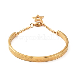 Placage ionique (ip) 304 bracelets étoiles en acier inoxydable avec breloques, Avec des chaînes de sécurité, or, diamètre intérieur: 2-3/8 pouce (6 cm)