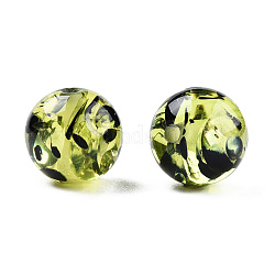 Perles d'ambre d'imitation de résine, ronde, vert jaune, 12x11.5mm, Trou: 1.5~3mm
