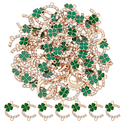 DICOSMETIC 60Pcs Four Leaf Clovers C Shape with Clover Charm Alloy Good Luck Charm Enamel Shamrock Charm Crystal Gems Pendant St. Patrick's Day Decor DIY Jewelry Making Craft, Hole: 1.6mm