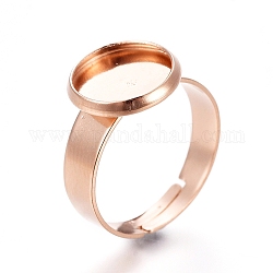 Componentes de anillos de dedo de 201 acero inoxidable ajustables, fornituras base de anillo almohadilla, plano y redondo, oro rosa, Bandeja: 10 mm, 17mm