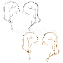 Anattasoul 4 pièces 4 boucles d'oreilles manchette en alliage de bois de cerf, Boucles d'oreilles enveloppantes grimpeur pour femme, platine et d'or, 56x39x12mm, 1pc / style