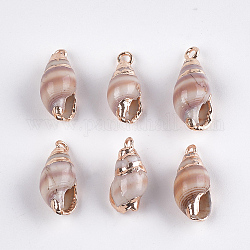 Electroplate Spiral Shell Pendants, with Iron Findings, Light Gold, Seashell Color, 16~20x8~9x7~8mm, Hole: 1.5mm