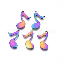 Ion Plating(IP) 201 Stainless Steel Pendants, Cadmium Free & Nickel Free & Lead Free, Musical Note, Rainbow Color, 18x13.5x1mm, Hole: 1mm