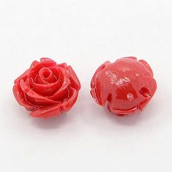 Synthetic Coral 3D Flower Rose Beads, Dyed, Red, 6x6mm, Hole: 1mm