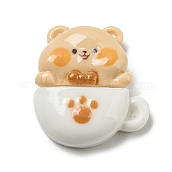 Coffee Theme Resin Decoden Cabochons, Cartoon Bear with Cup, 24.5x22.5x8mm