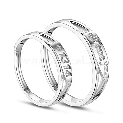 Shegrace ajustable rodio plateado 925 anillos de pareja grabados en plata de ley, tamaño 8 y tamaño 9, Platino, 18 mm y 19 mm