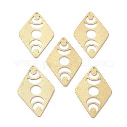 PandaHall Elite 10Pcs Brass Pendant, Rhombus with Moon Phase, Hollow, Raw(Unplated), 40x26x0.5mm, Hole: 1.2mm