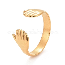 Chapado en iones (ip) 304 anillo de puño abierto de doble abrazo de acero inoxidable para mujer, dorado, nosotros tamaño 8 1/2 (18.5 mm)