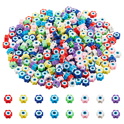 SUPERFINDINGS 320Pcs 8 Colors  Handmade Polymer Clay Beads, Flower with Evil Eye, Mixed Color, 9x9x4.5mm, Hole: 1.8mm, 40pcs/color