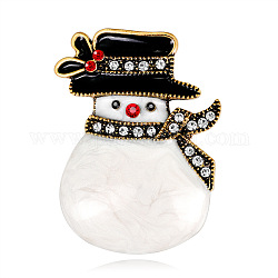 Pin esmaltado de muñeco de nieve navideño con rhinestone, broche de aleación para ropa de mochila, dorado, 35x26mm
