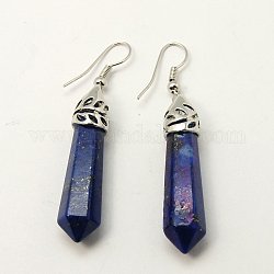 Boucles d'oreilles naturelles lapis lazuli, avec les accessoires en laiton, balle, platine, 55mm, pin: 0.5 mm