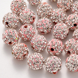 Perles de boule pavé disco , Perles en strass pavé d'argile polymère, ronde, cristal, perle rose, pp14 (2.0~2.1mm), 6 rangs de strass, 10mm, Trou: 1.8mm