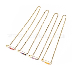 201 Stainless Steel Safety Pins Pendant Necklaces, with  Natural Agate Beads, 304 Stainless Steel Figaro Chains and Plastic Ear Nuts, Mixed Color, 16.54 inch(42cm)