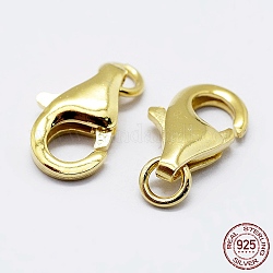 925 Sterling Silver Lobster Claw Clasps, with 925 Stamp, Golden, 13mm, Hole: 2mm