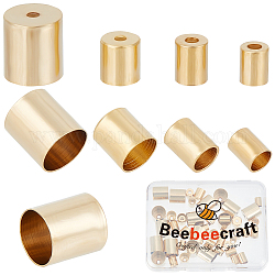 Beebeecraft 64 pieza 4 extremos de cordón de latón de tamaño, tapas de los extremos, Plateado de larga duración, columna, real 24k chapado en oro, 5~9x4~8mm, agujero: 1.6~2 mm, diámetro interior: 3~7 mm, 16 piezas / style