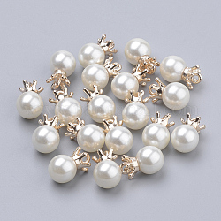 Alloy Pendants, with ABS Plastic Imitation Pearl Beads, Light Gold, White, 14.5~17x9.5mm, Hole: 2mm