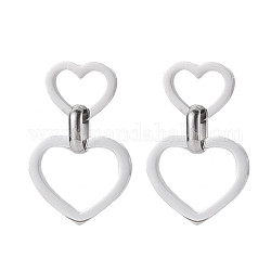 304 boucles d'oreilles pendantes double coeur en acier inoxydable pour femme, couleur inoxydable, 38mm, pin: 0.7 mm