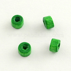 Dyed Wood Beads, Column, Lead Free, Green, 4x3mm, Hole: 2mm, about 36000pcs/1000g