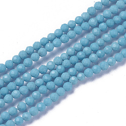Chapelets de perles en turquoise synthétique, facette, ronde, 3~3.5x2.5~3mm, Trou: 0.3mm, Environ 114~141 pcs/chapelet, 15.1~16.4 pouce (38.4~41.8 cm)