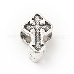 Tibetan Style Alloy European Beads, Large Hole Beads, Cross, Antique Silver, 11x7.5x6.5mm, Hole: 5mm, about 393pcs/500g