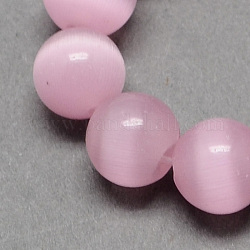 Chapelets de perles d'œil de chat, ronde, perle rose, 12mm, Trou: 1.5mm, Environ 33 pcs/chapelet, 14.5 pouce