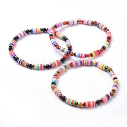 Braccialetti elastici di perle di argilla polimerica heishi, con perle rotonde in pietra mista naturale e sintetica e perle di ematite sintetica non magnetica, colore misto, 2-1/8 pollice (5.3 cm), 4.5mm