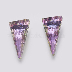 K9 pendenti di strass di vetro, imitazione di cristallo austriaco, sfaccettato, triangolo, viola, 28x14x7~7.5mm, Foro: 1.6 mm