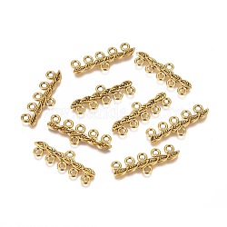 Tibetan Style Alloy Chandelier Components Links, 5-Strand Reducer Connector, Cadmium Free & Nickel Free & Lead Free, Leaf, Antique Golden, 10x26x2mm, Hole: 2mm