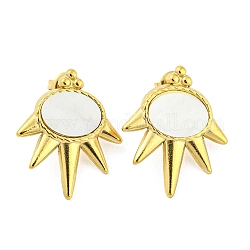 304 Stainless Steel Sun Stud Earrings, with Natural Shell, Real 14K Gold Plated, 26x21.5mm