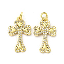 Brass with Cubic Zirconia Pendant, Cross, Real 16K Gold Plated, 22x13.5x2mm