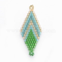 Liens de perles de rocaille japonaises miyuki & toho, motif de tissage, losange, lime green, 43~45x17.6~18.1x1.7~2mm, Trou: 1.2~1.5mm