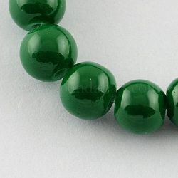 Окрашенные стеклянные бусины , спекающийся лак, круглые, темно-зеленый, 10 мм, отверстие : 1.3~1.6 мм, около 80 шт / нитка, 31.4 дюйм