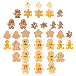 SUNNYCLUE Resin Cabochons, for Christmas, Imitation Food Biscuits, Gingerbread Man, Leaf, Star, Christmas Tree, Snowman, Snowflake, Mixed Color, 25x21x5mm, 36pcs/box