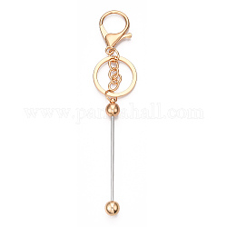 Porte-clés perlé barre en alliage pour la fabrication de bijoux bricolage artisanat, Avec fermoirs en homard en fer et anneau en fer, or clair, 15.5~15.8 cm