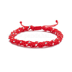 Bracelet de perles tressées en nylon, bracelet d'amitié réglable pour homme femme, rouge, diamètre intérieur: 2-1/4 pouce (5.8 cm) ~ 3-1/2 pouces (8.8 cm)