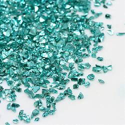 Perlas de vidrio piezo, no hay abalorios de agujero, chip, turquesa oscuro, 1.5~2x1.5~2mm, aproximamente 440~450 g / bolsa