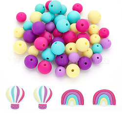 CHGCRAFT 52Pcs 10Styles Silicone Beads Round Rainbow Hot Air Balloon Silicone Loose Spacer Beads Charms for DIY Necklace Bracelet Earrings Crafts Jewelry Making
