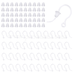 Chgcraft 300 pièces crochets de boucle d'oreille en plastique crochets de boucle d'oreille transparents avec fermoirs de boucles d'oreilles boucle d'oreille de sécurité hameçons de boucles d'oreilles balle dos pour la fabrication de boucles d'oreilles bricolage, 17x12mm
