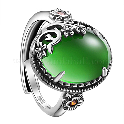 Shegrace 925 anillos ajustables de plata esterlina, con grado aaa circonio cúbico, ovalada con flores, plata antigua, verde, nosotros tamaño 9, diámetro interior: 19 mm