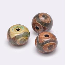3-Augen-Dzi-Perlen im tibetischen Stil, natürliche Achat Perlen, gefärbt und erhitzt, Rondell, olivgrün, 14~15x10~12 mm, Bohrung: 2.5~3 mm