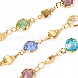 Chaînes de perles de verre faites à la main de 3.28 pied, avec les accessoires en laiton, Plaqué longue durée, soudé, couleur mixte, lien: 13x6.5x3mm et 8.5x4.5x1.5mm