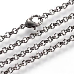Fabrication de collier de chaînes de rolo de fer, avec fermoirs mousquetons, soudé, gunmetal, 23.6 pouce (60 cm)